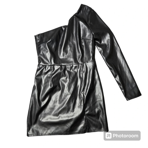 Lulus Highly Favored Black Vegan Leather One-Shoulder Mini Dress - Picture 3 of 10